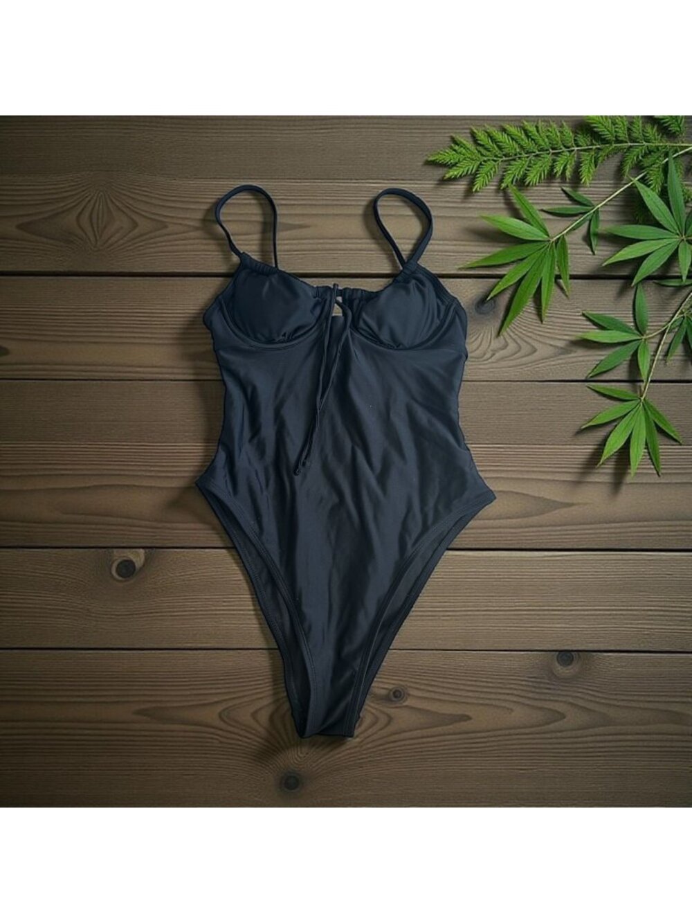 XHILIRATION Black Bow High Cut One Piece Bathing Suit Size Small